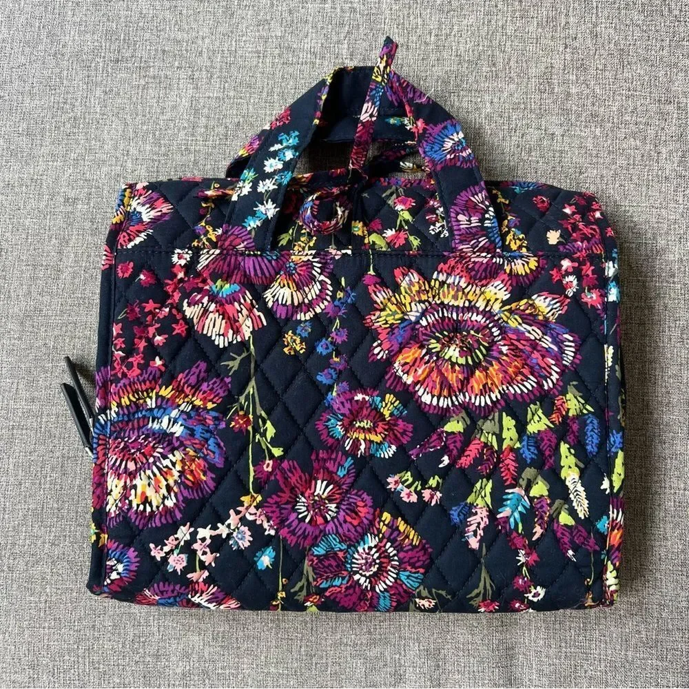 Vera Bradley Quilted Floral Hanging Organizer Travel Tote Bag in Navy
